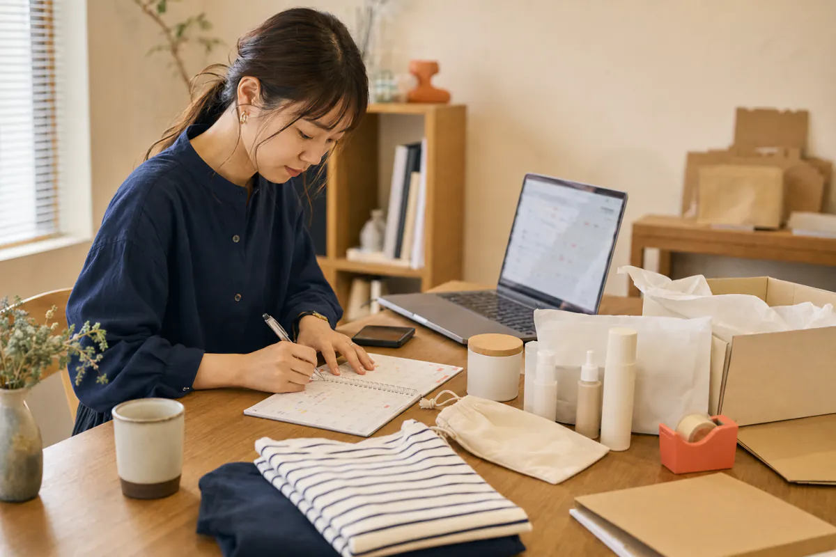 ブランドの担当者がカレンダーにセールの予定を書き込んでいる様子
